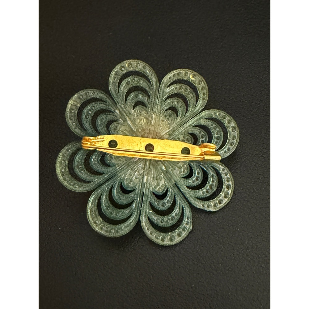 Vintage Lucite Brooch Flower Green Retro - Picture 3 of 5